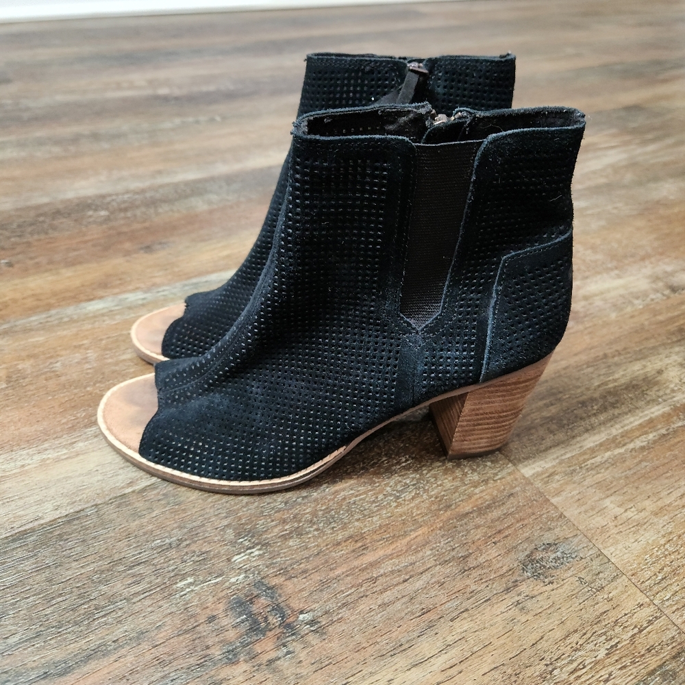 Toms Majorca Black Mesh Block Heel Booties Size 9